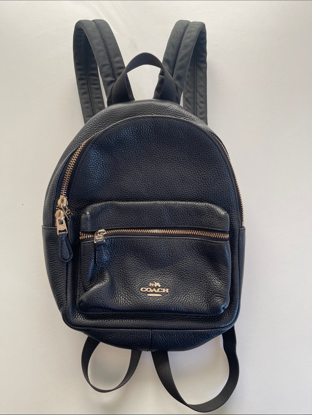 Coach Black Pebbled Leather Mini Backpack with Gold Hardware